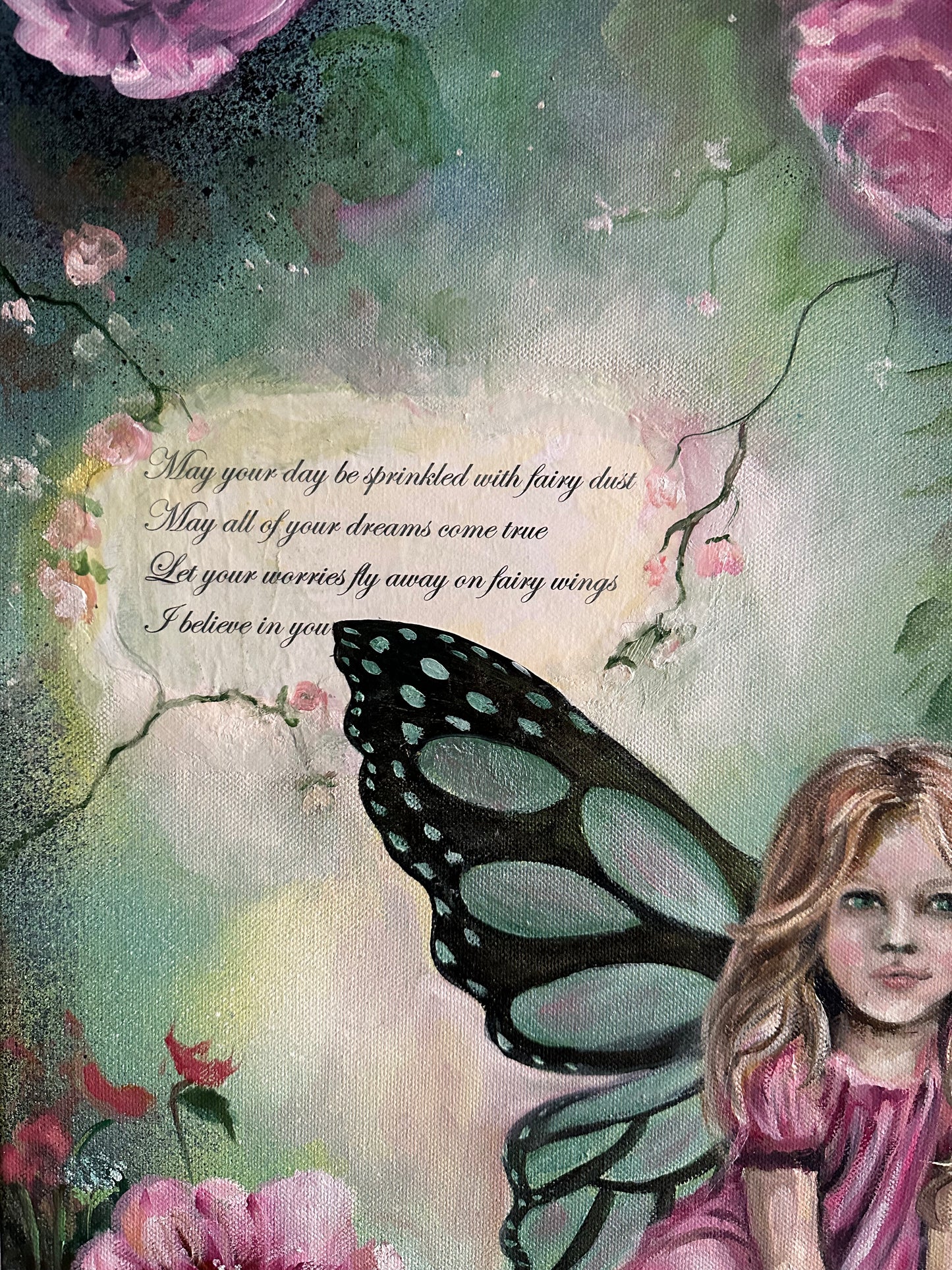 Lizzy Swallow: Little Fairy Girl Original Painting 16 x 20 Close Up