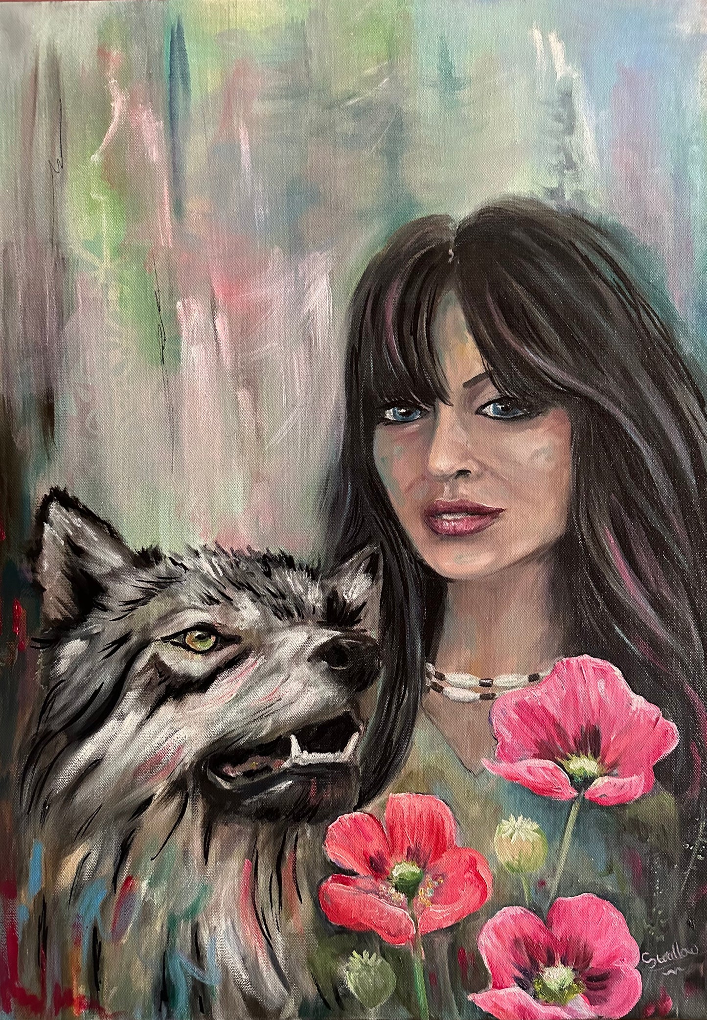 Lizzy Swallow: My Friend The Wolf Woman And Wolf Original Painting