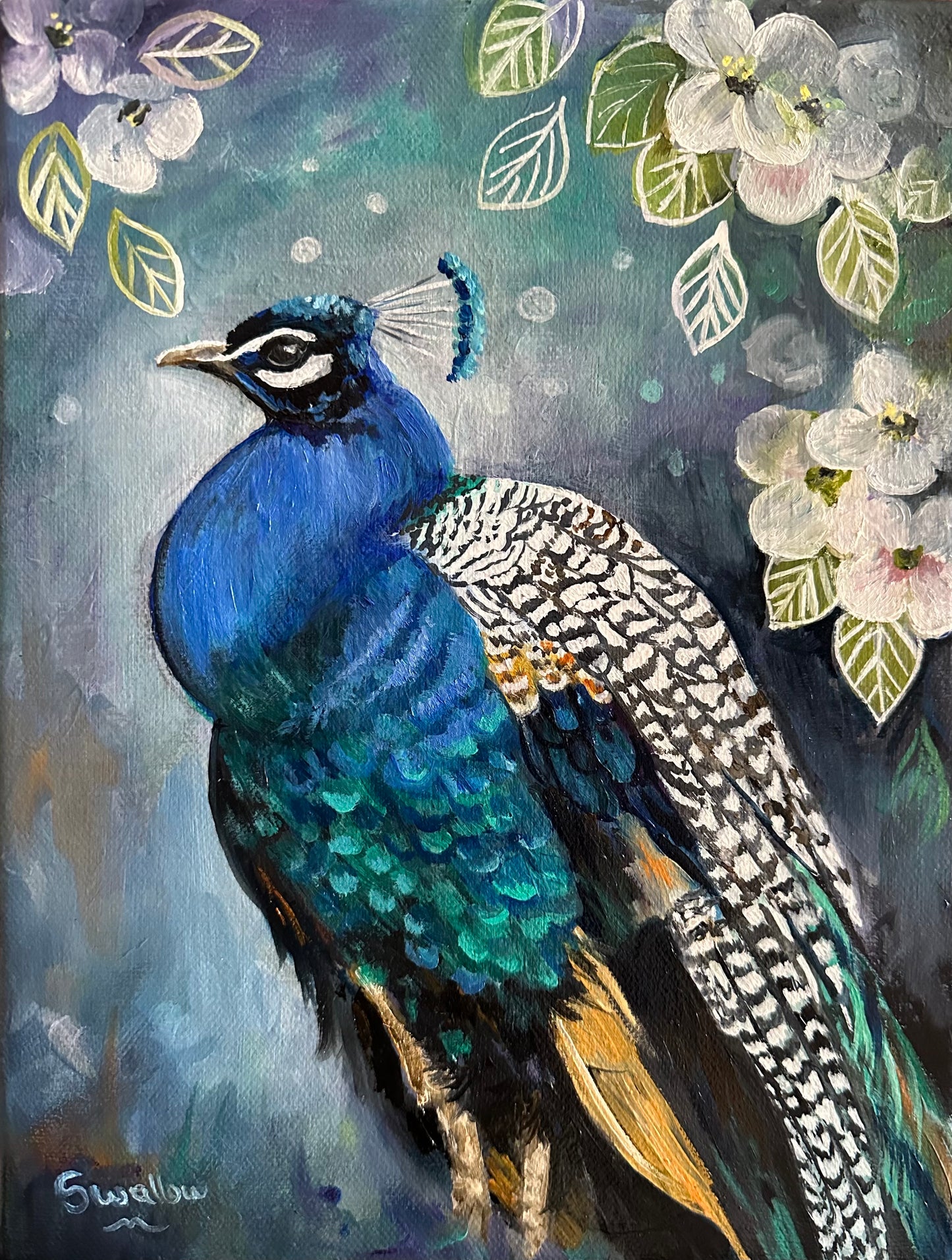 Lizzy Swallow: The Strutting Peacock Original Painting 9 x 12