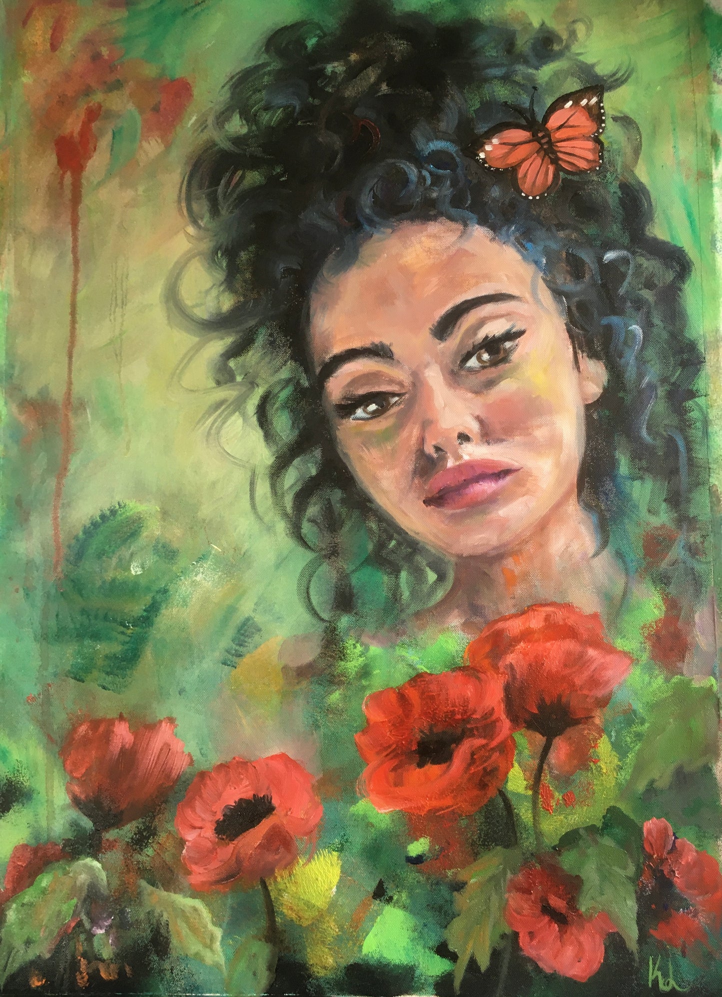 Lizzy Swallow: Woman with Poppies Original Painting