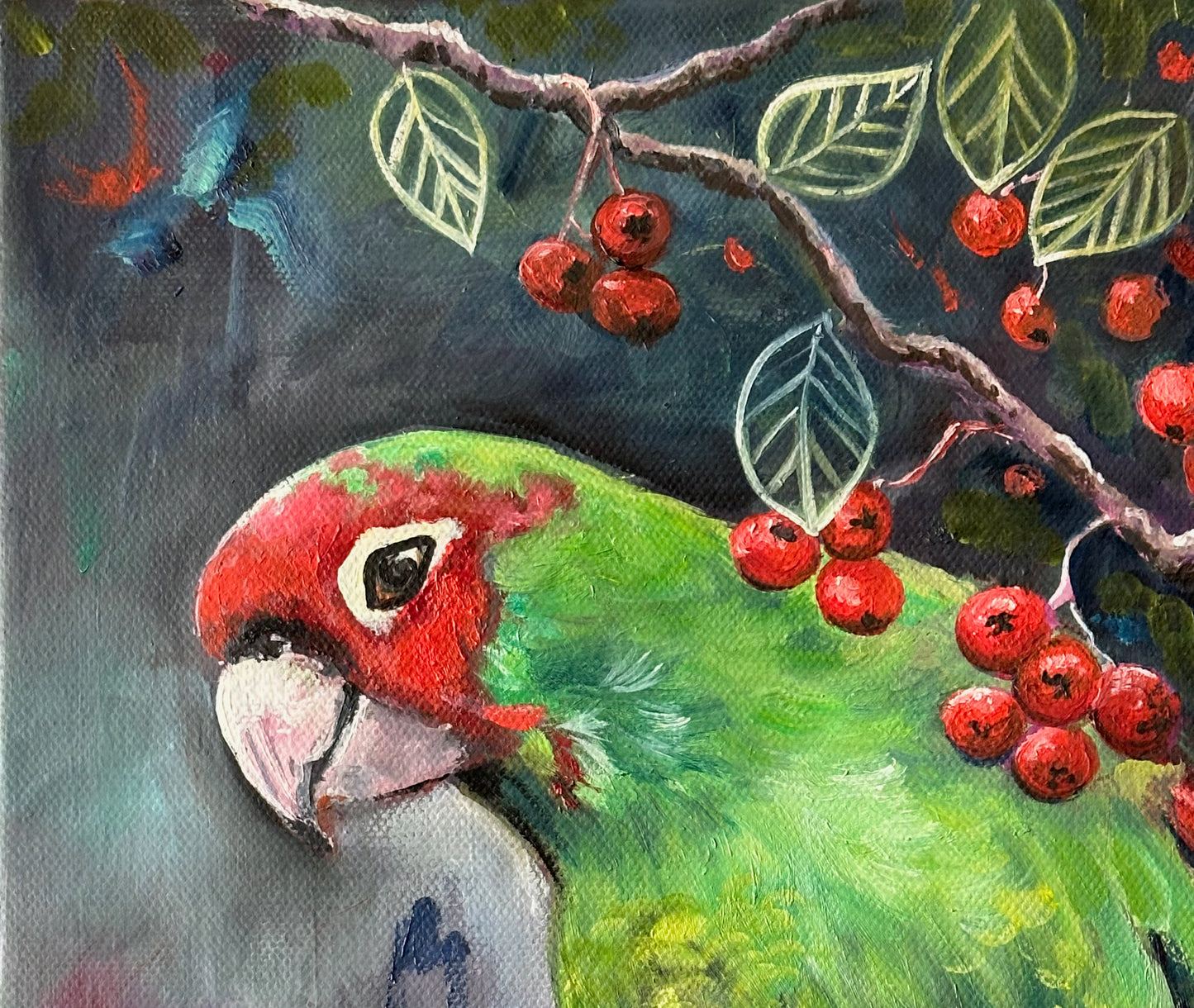 Parrot with Red Berries