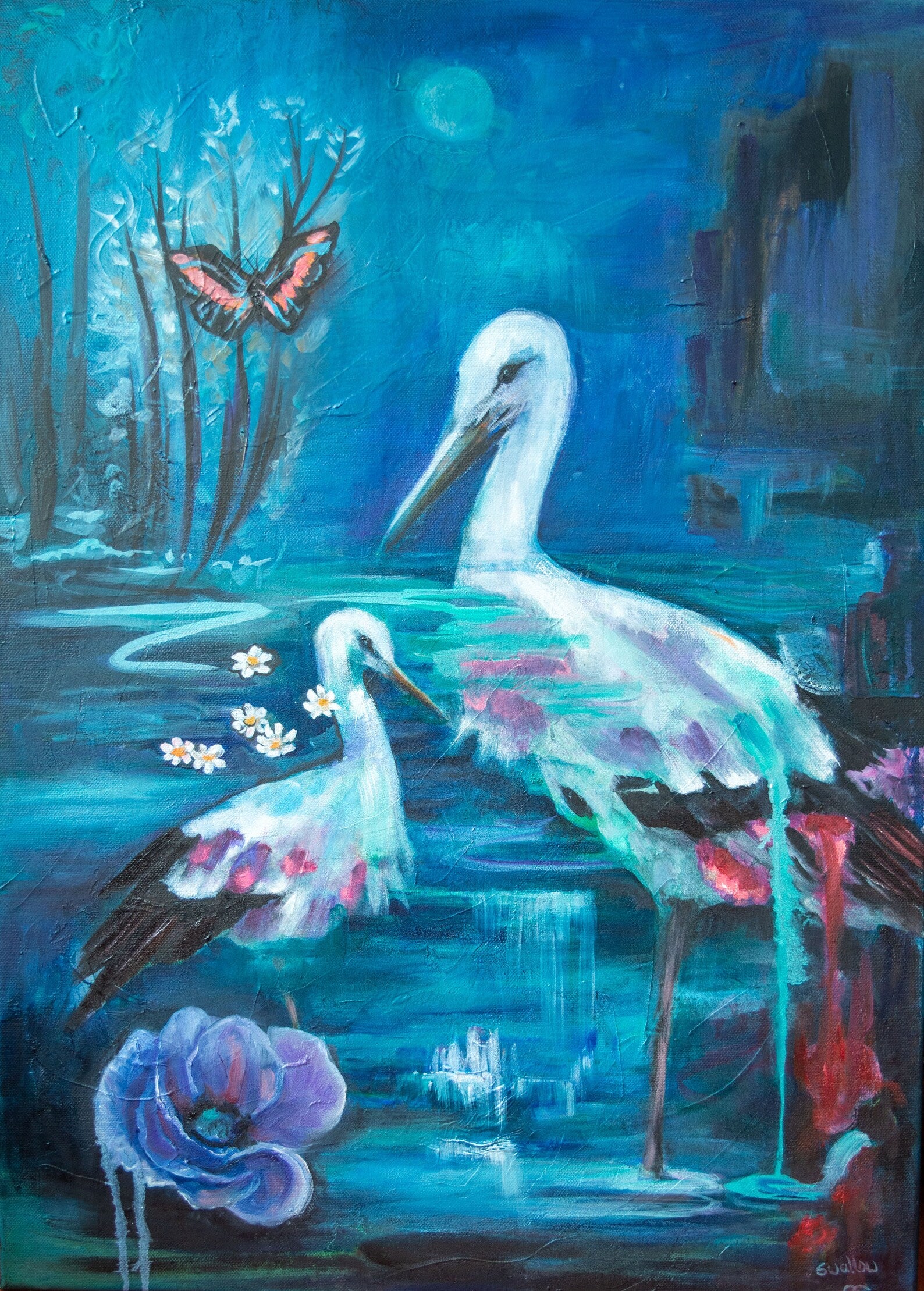 Lizzy Swallow: A Moonlight Stroll Original Painting 20 x 28