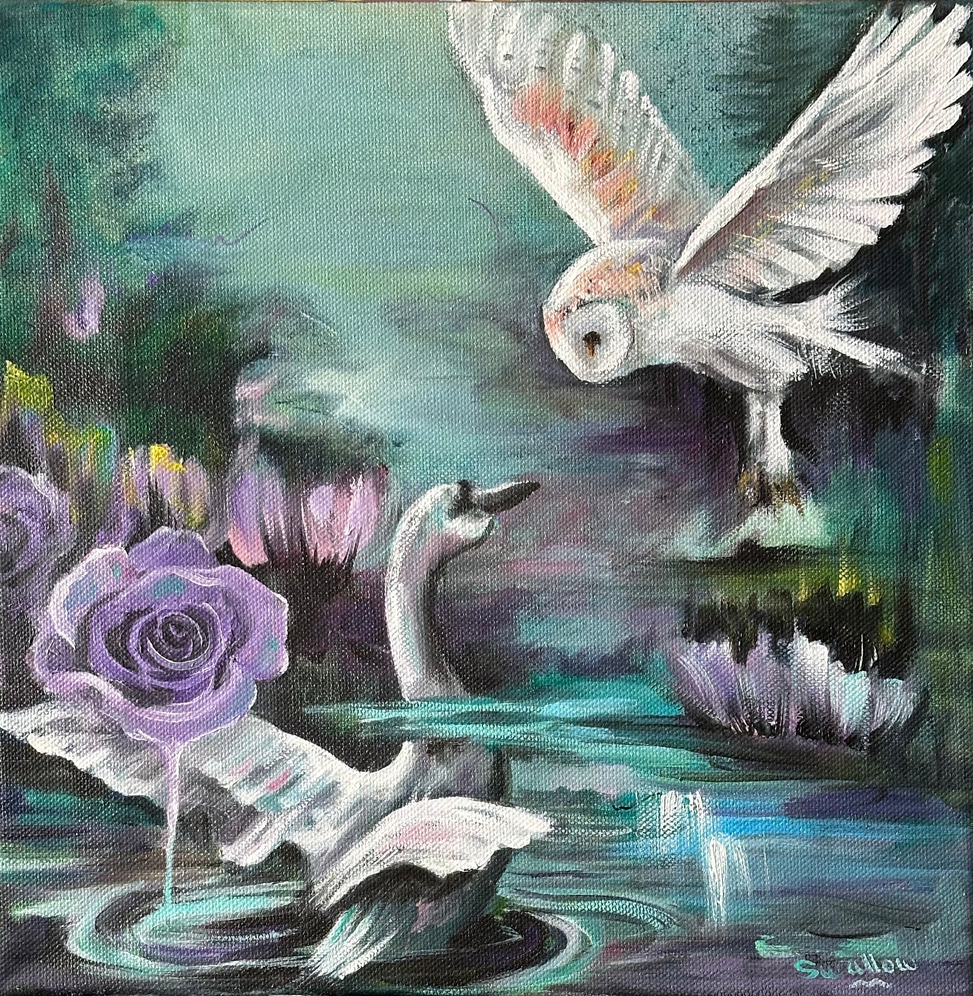 Lizzy Swallow: A Twilight Meeting Original Painting 12 x 12