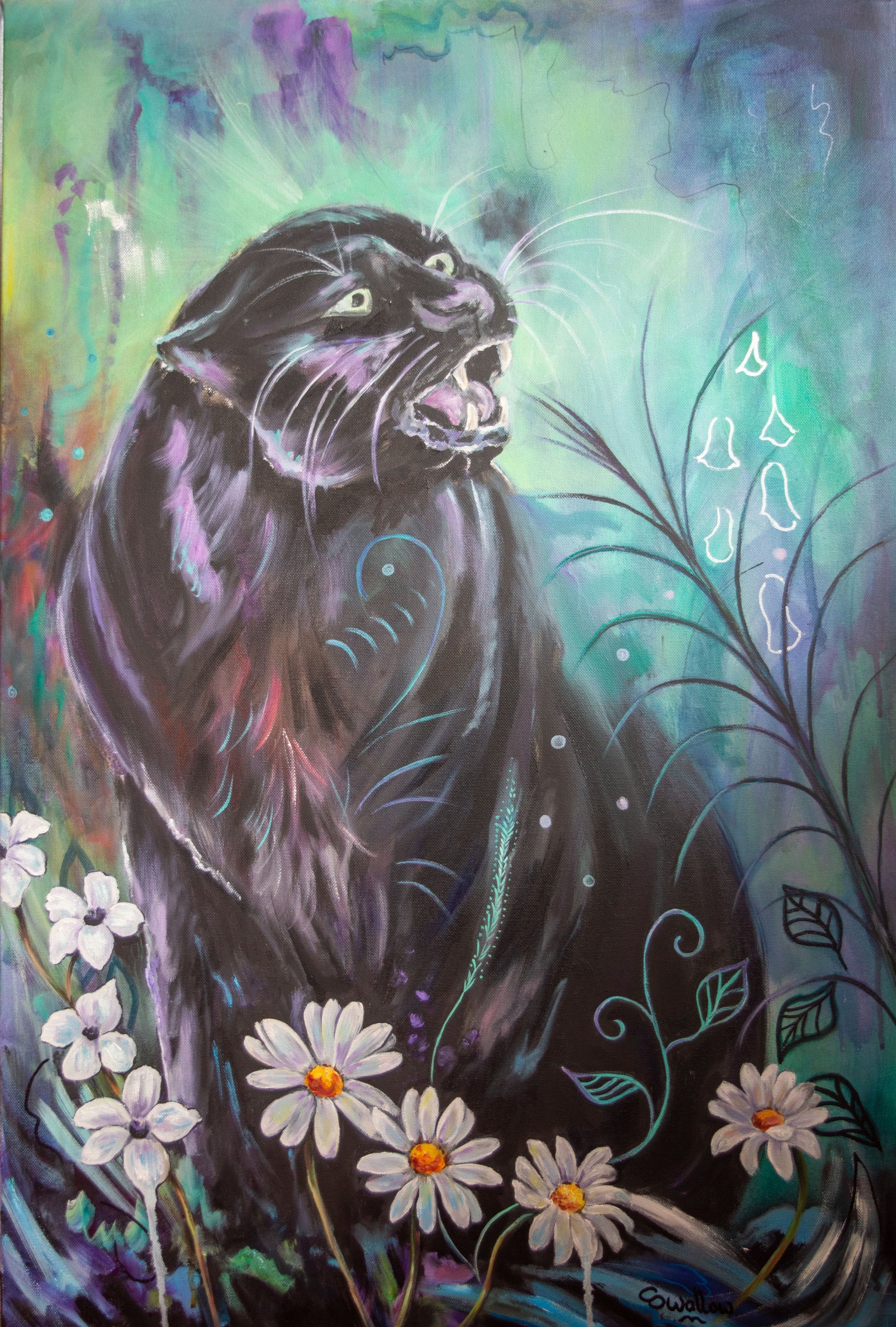 Lizzy Swallow: Black Panther Original Painting 24 x 36