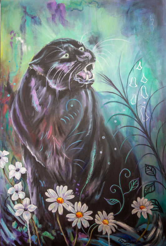 Lizzy Swallow: Black Panther Original Painting 24 x 36