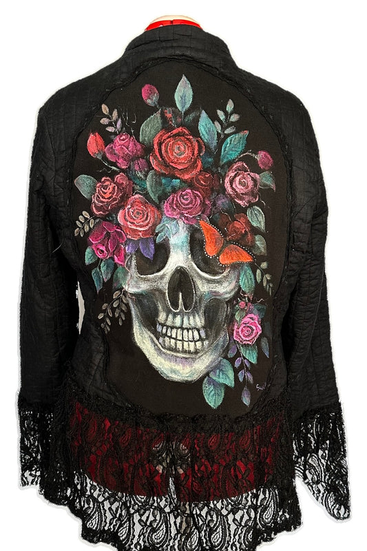 Lizzy Swallow: Ladies Black Skull & Roses Jacket Back