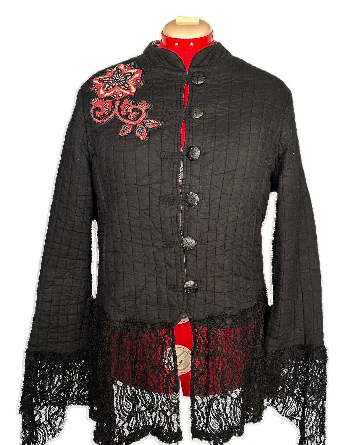 Lizzy Swallow: Ladies Black Skull & Roses Jacket Front