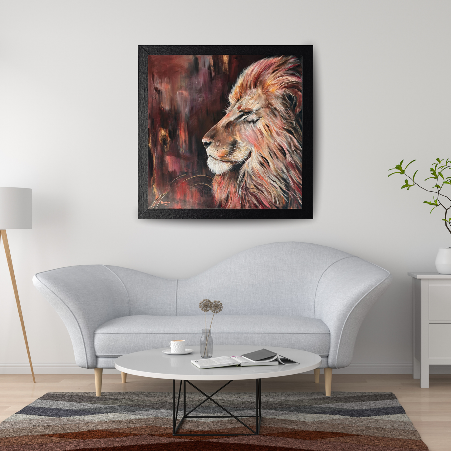 Lizzy Swallow: The Silent Watcher Original Painting 28 x 28 Mockup