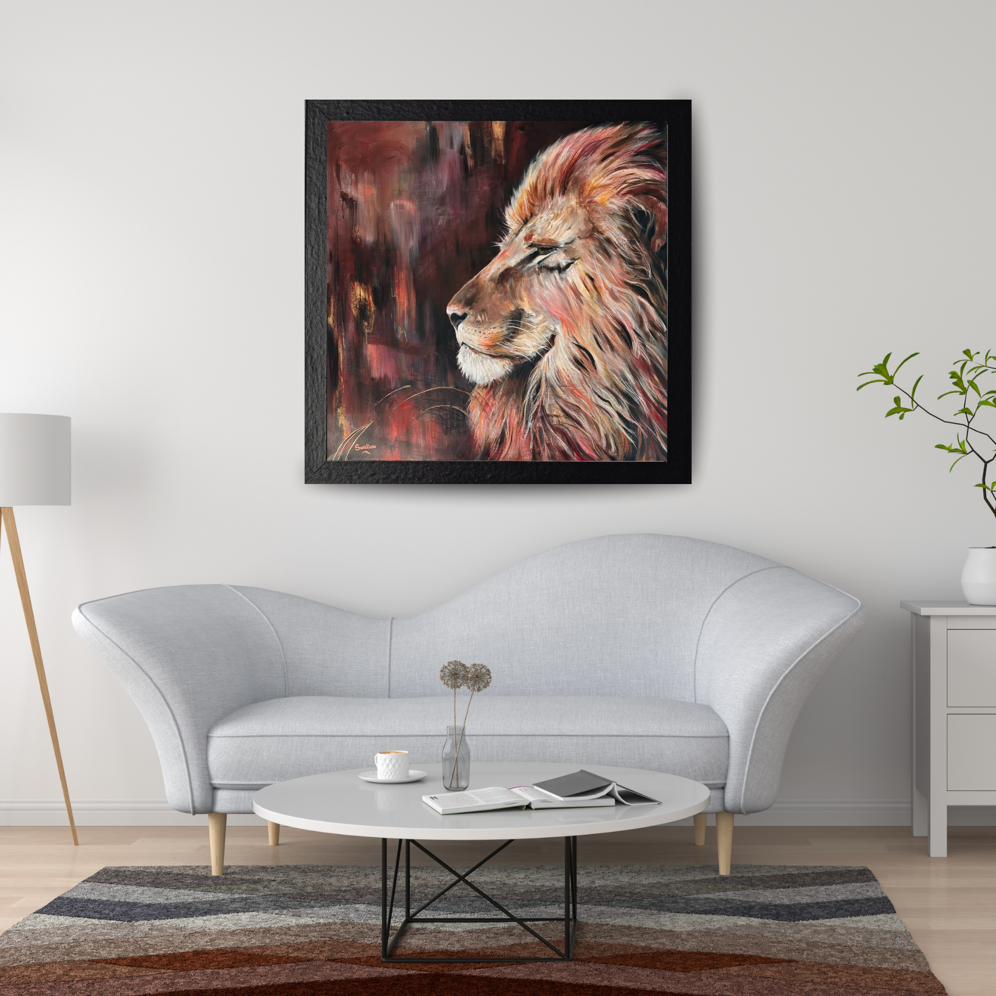 Lizzy Swallow: The Silent Watcher Original Painting 28 x 28 Mockup