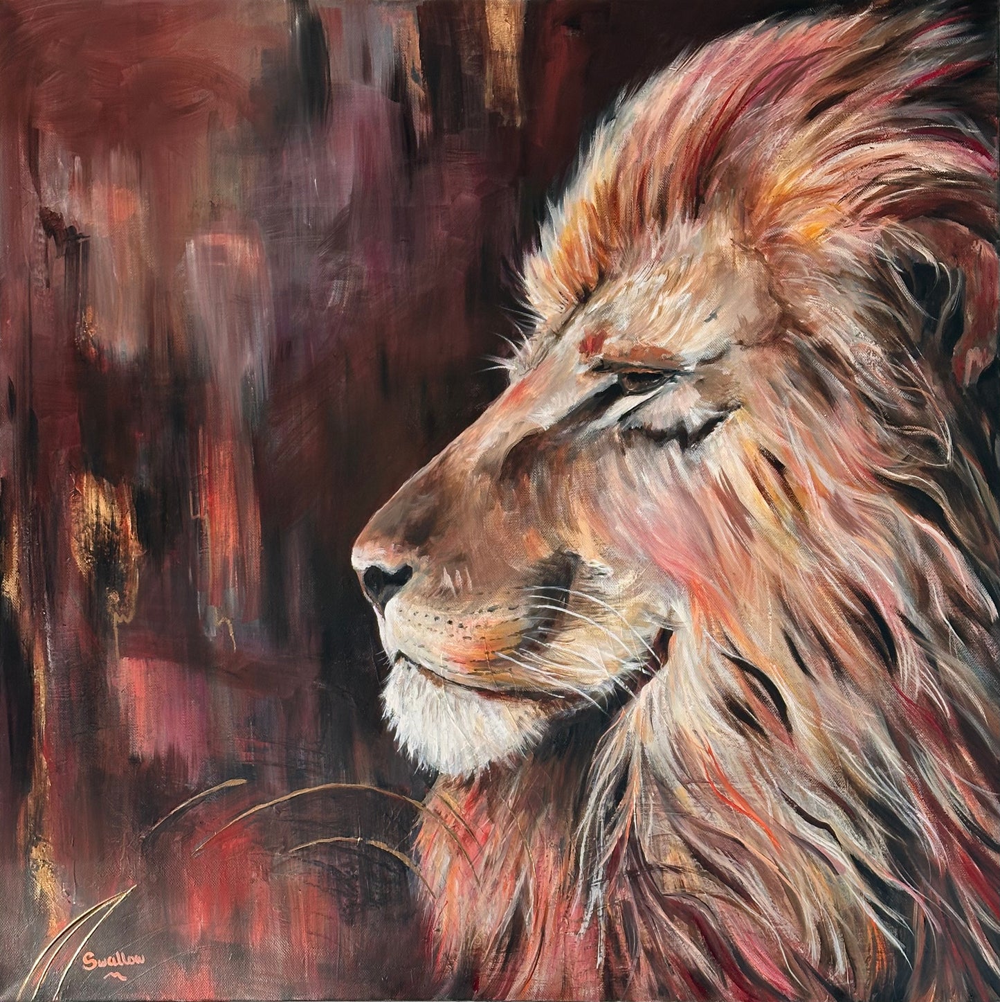 Lizzy Swallow: The Silent Watcher Lion Original Painting 