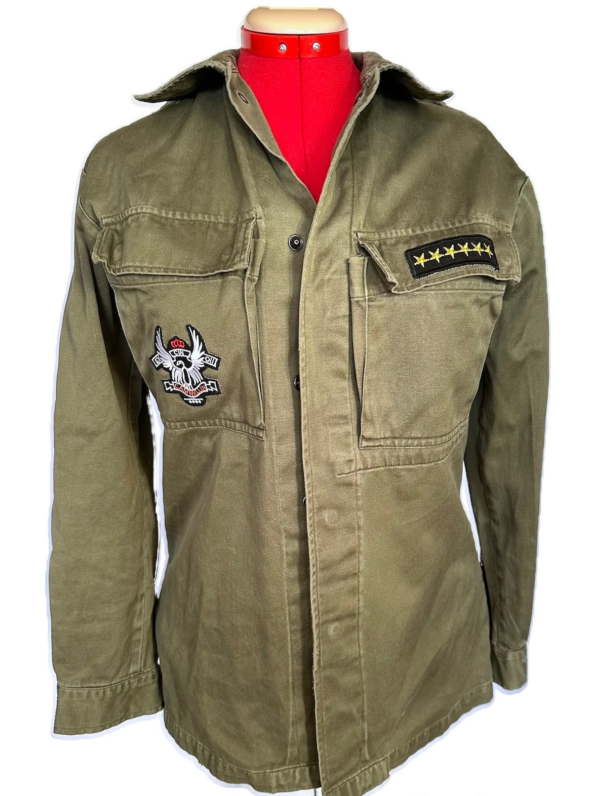 Lizzy Swallow: Upcycled Altered Hand Painted Stag Army Jacket Front